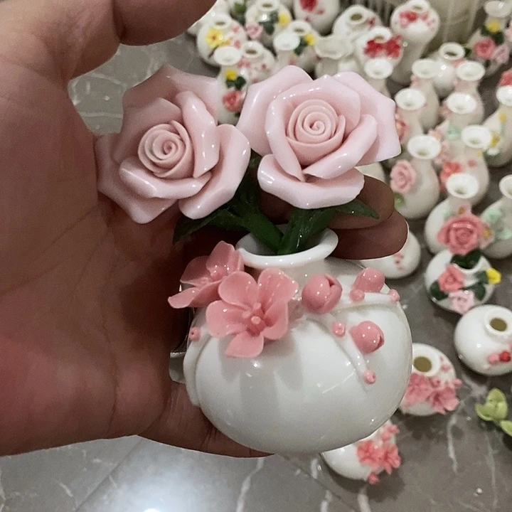 瓷片纯手工陶瓷花摆件瑕