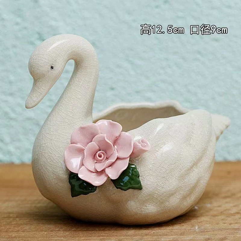 可爱手捏花卡通傲娇大白天鹅多肉花盆陶瓷清新创意室内桌面植物盆