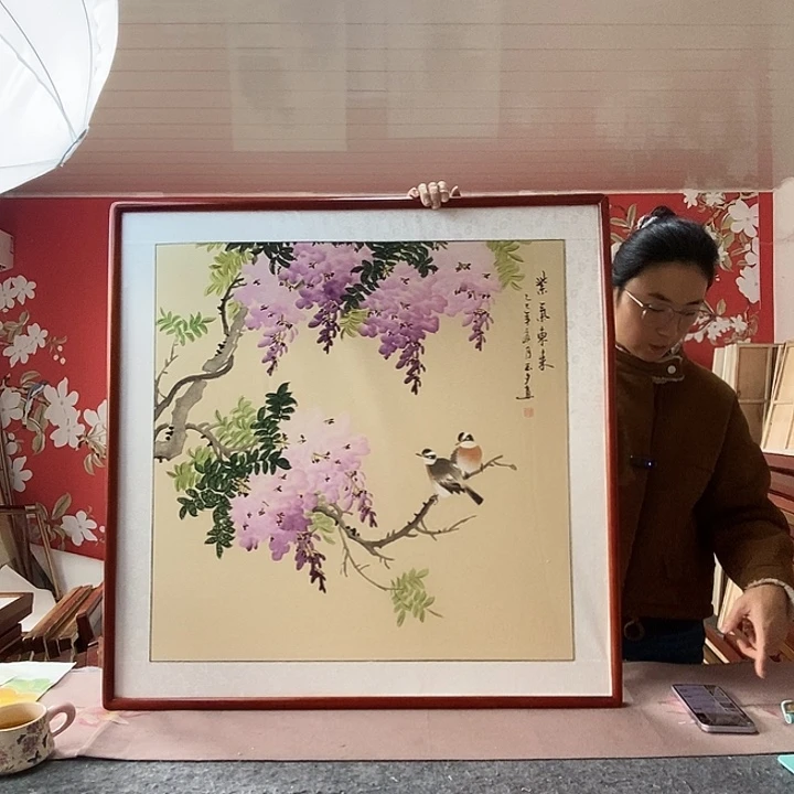 海***滴国画手写手绘带框包邮国画作品82✖️82