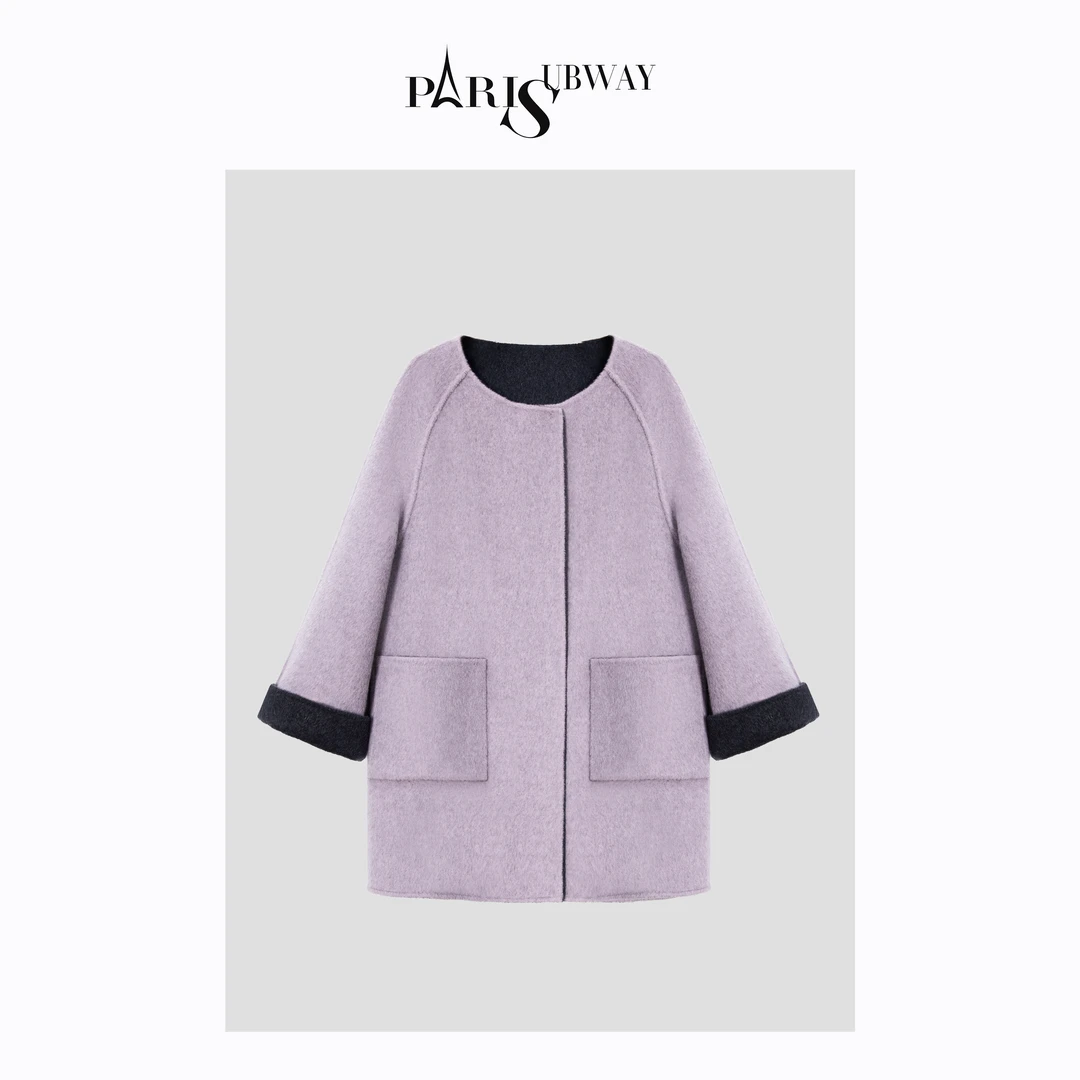 901841894羊毛+羊驼毛保暖宽松型韩式风中长款羊毛呢外套