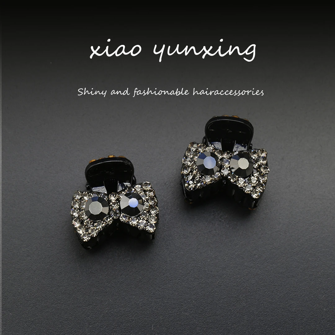 轻奢水钻发夹简约气质刘海夹可爱新年满钻边夹蝴蝶结小抓夹