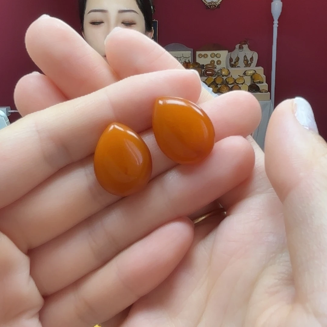 银S925镶嵌蜜蜡耳饰耳钉