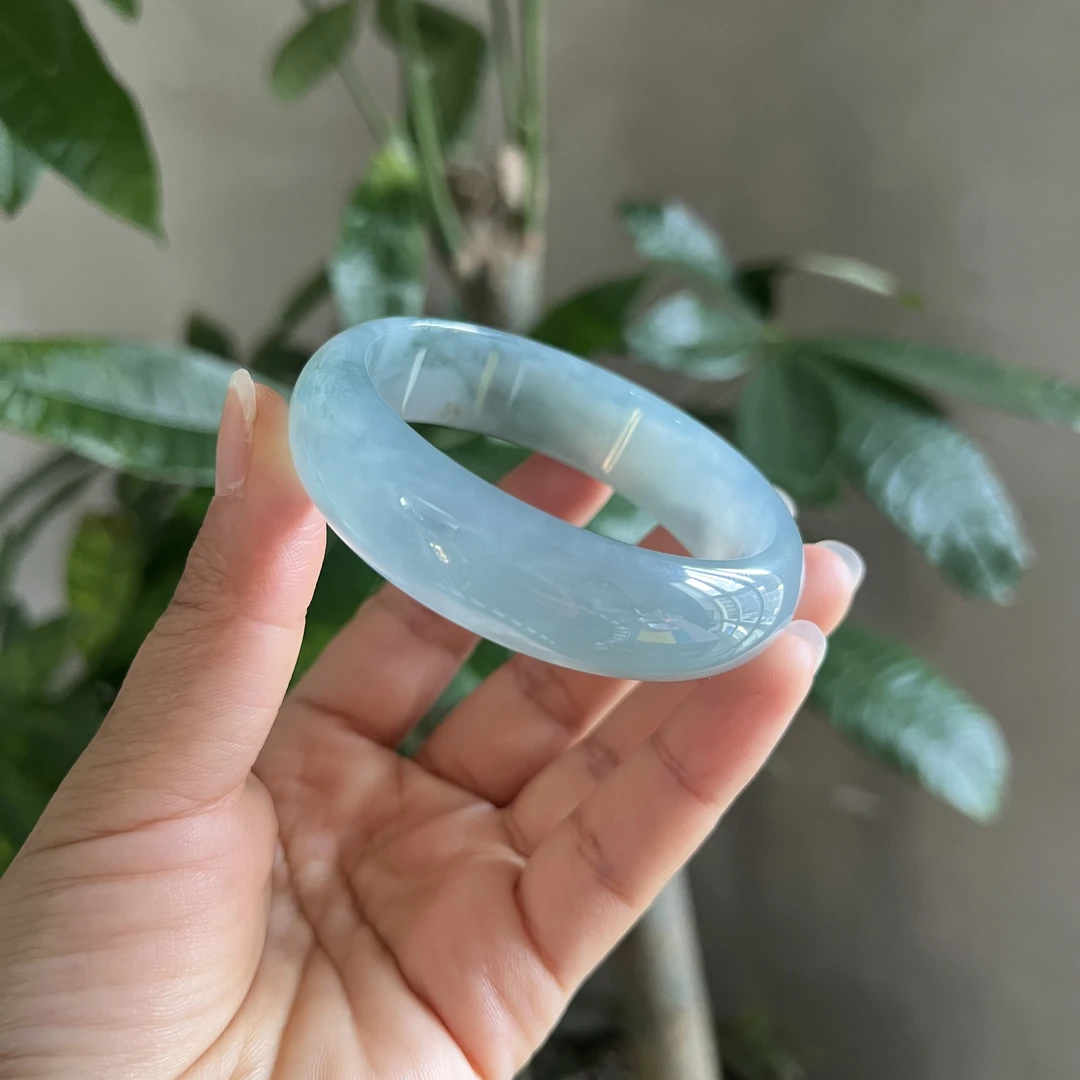 天然缅甸a货翡翠手镯 高冰胶蓝水轮胎翡翠手镯