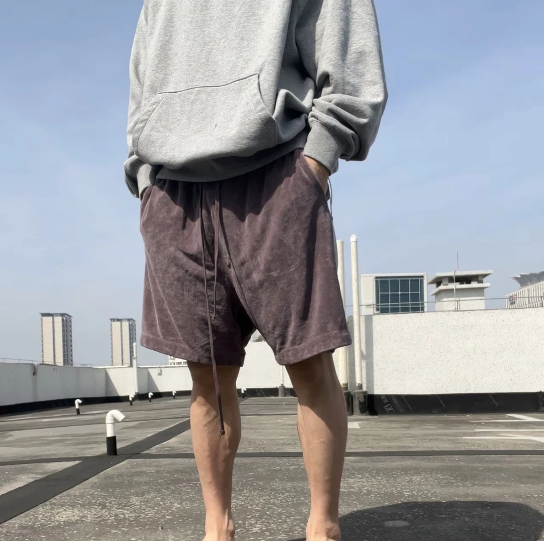 ESS毛巾绒纯色抽绳直筒美式重磅休闲短裤 男女同款FOG