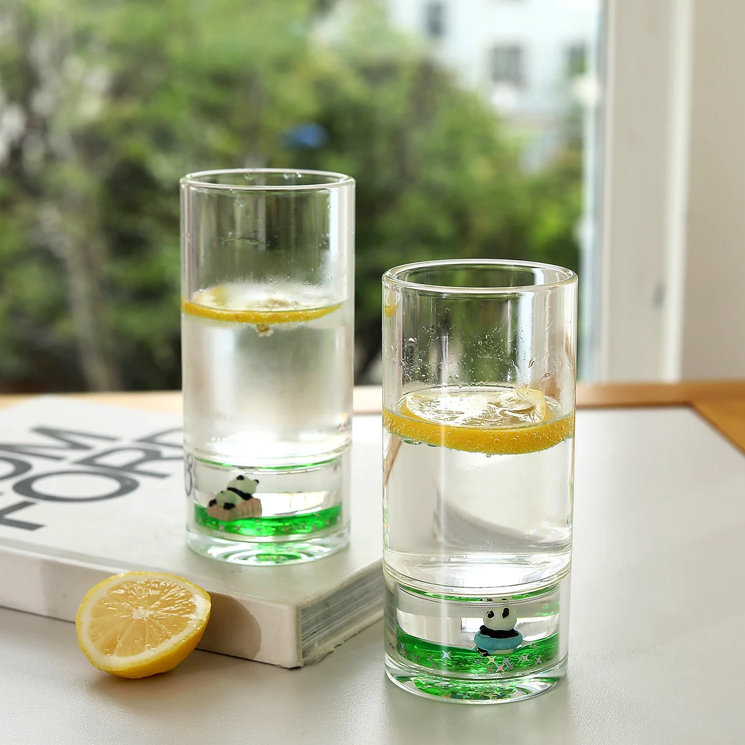创意双层熊猫水杯酒杯咖啡杯硼硅装饰泡茶杯可流动杯礼品杯啤酒杯