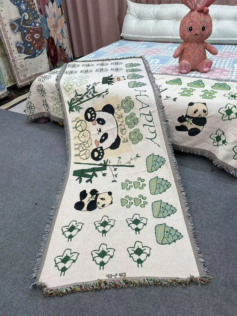 【竹林熊猫】四季多功能加厚双面防滑提花沙发巾沙发盖布