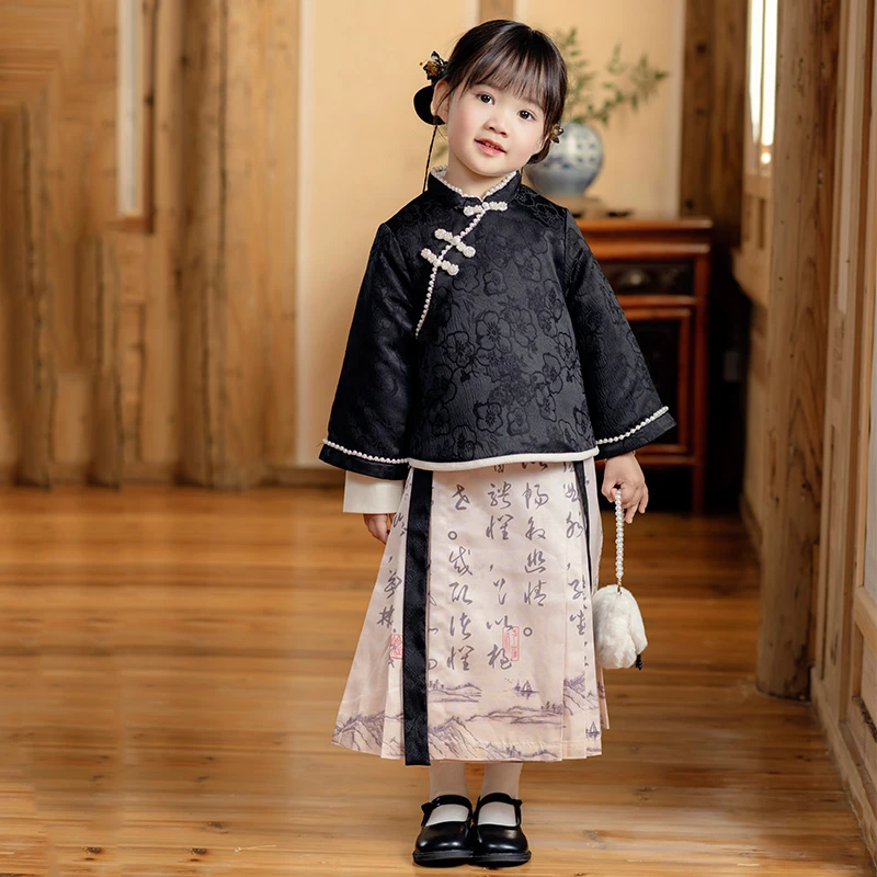 萌乎【悠悠】新款秋冬加棉加厚女童马面裙古装汉服套装-234615