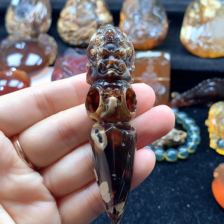 琥珀未镶嵌裸石降魔杵吊坠