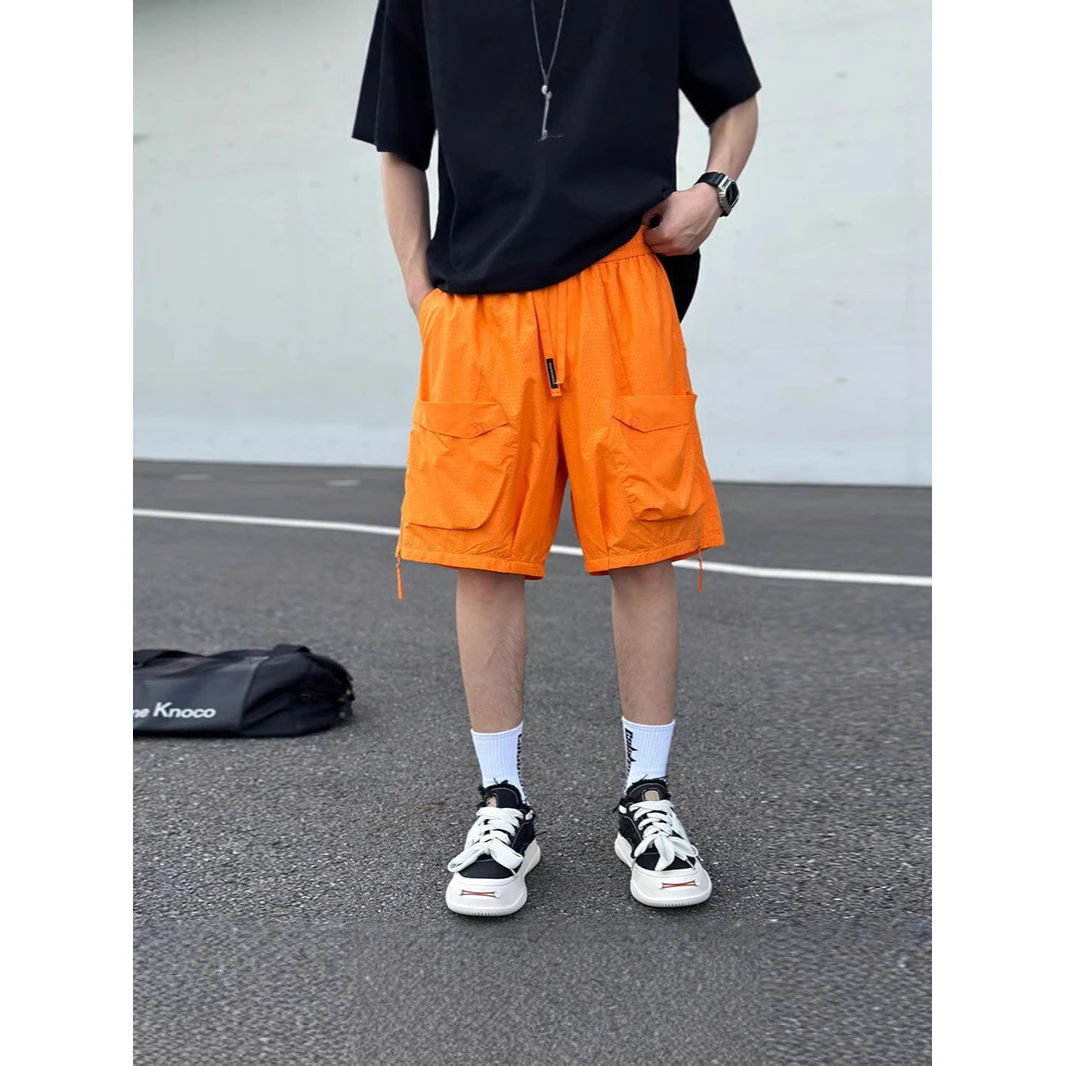 男生宽松潮牌夏季青少年网眼透气炫彩五分中裤多巴胺沙滩休闲短裤