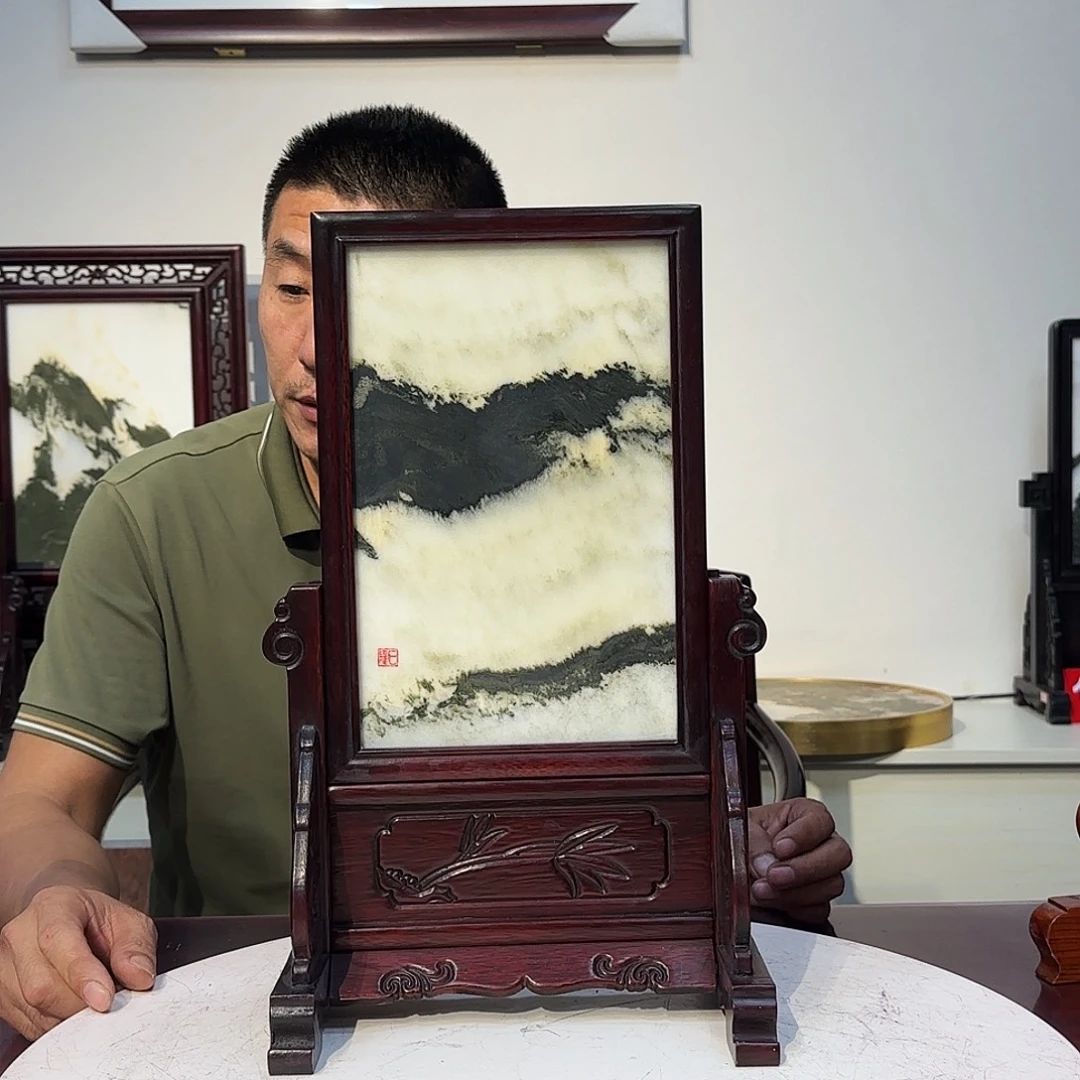 百***馆木天然大理石画屏风