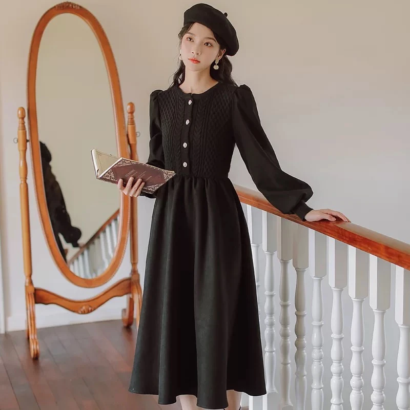 显瘦气质时尚中长款中长款法式小众针织连衣裙LYQ240801-02