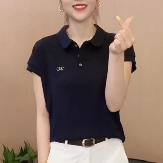 2025夏季精选设计感娃娃领刺绣新款时尚休闲宽松显瘦短袖T恤Y9587