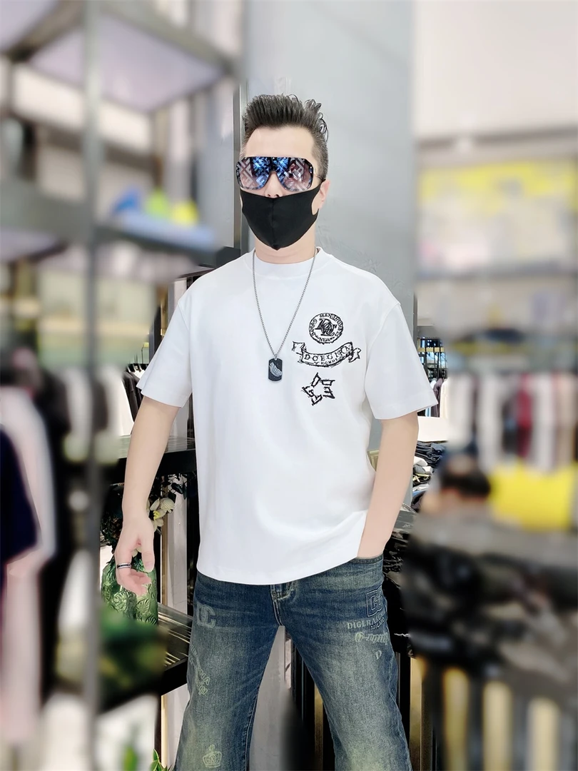 [陈先生]DOE秋季宽松半袖黑色休闲潮流时尚白色圆领大码印花百搭