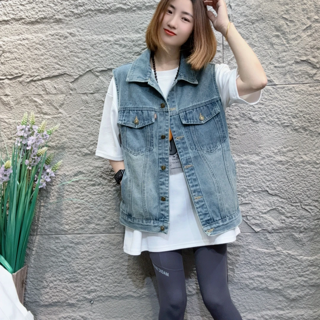YXR103时尚潮流百搭宽松休闲外穿牛仔马甲个性韩版时髦水洗