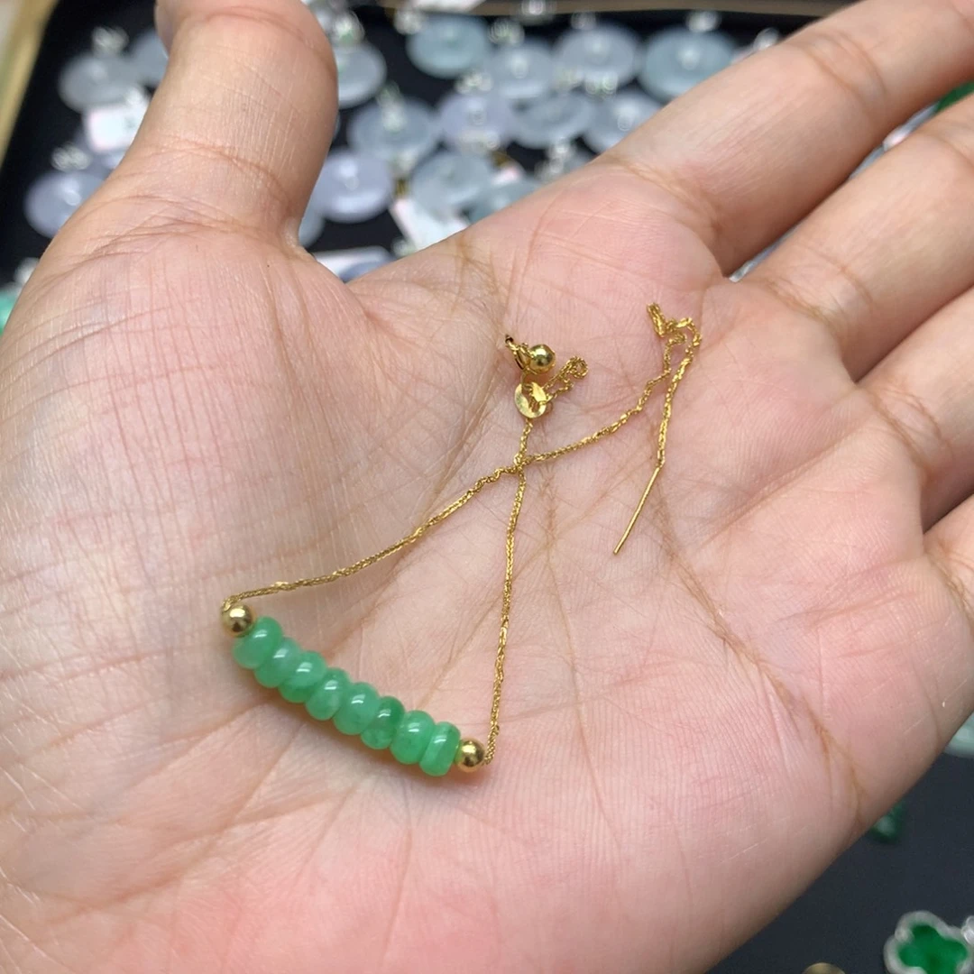 18K金镶嵌手链翡翠?*叶有纹裂