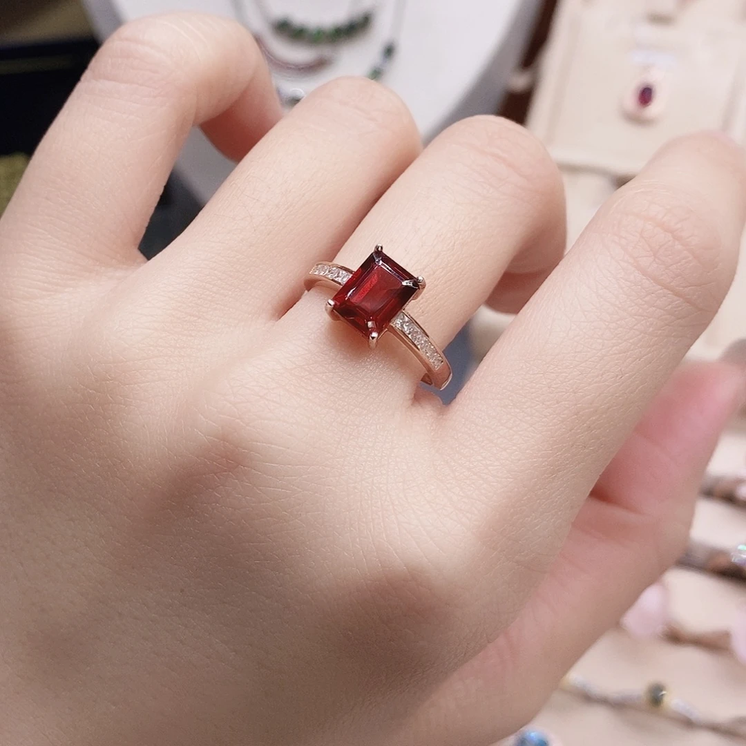 石榴石戒指银S925镶嵌戒指