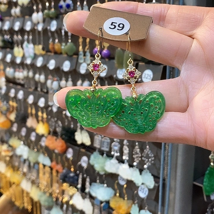 蛇纹石玉耳环银S925镶嵌