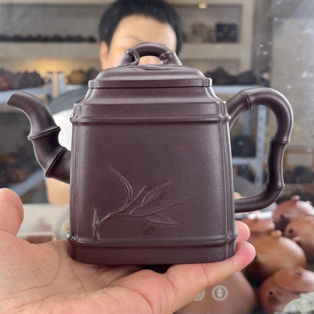 茶壶紫砂大水潭底槽清四方竹壶280cc