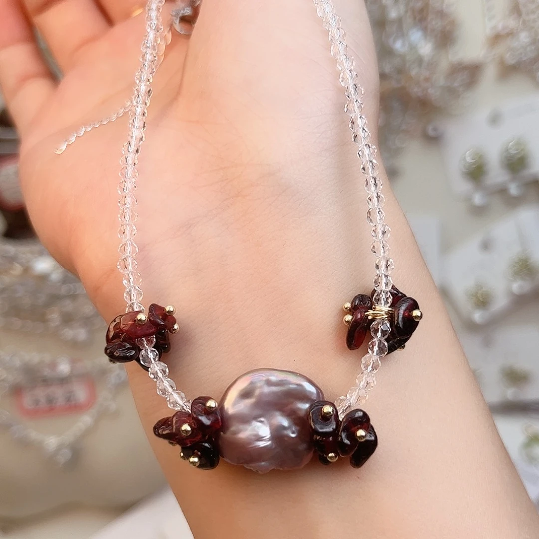 淡水珍珠银S925镶嵌颈饰