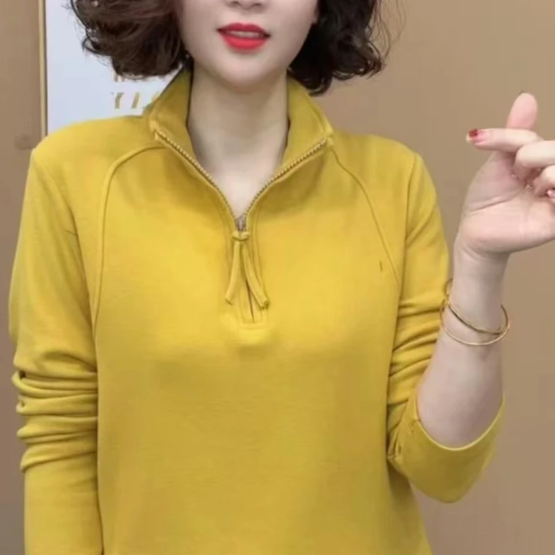 秋冬新品保暖中年妈妈时尚百搭修身显瘦高级设计半拉链打底女上衣