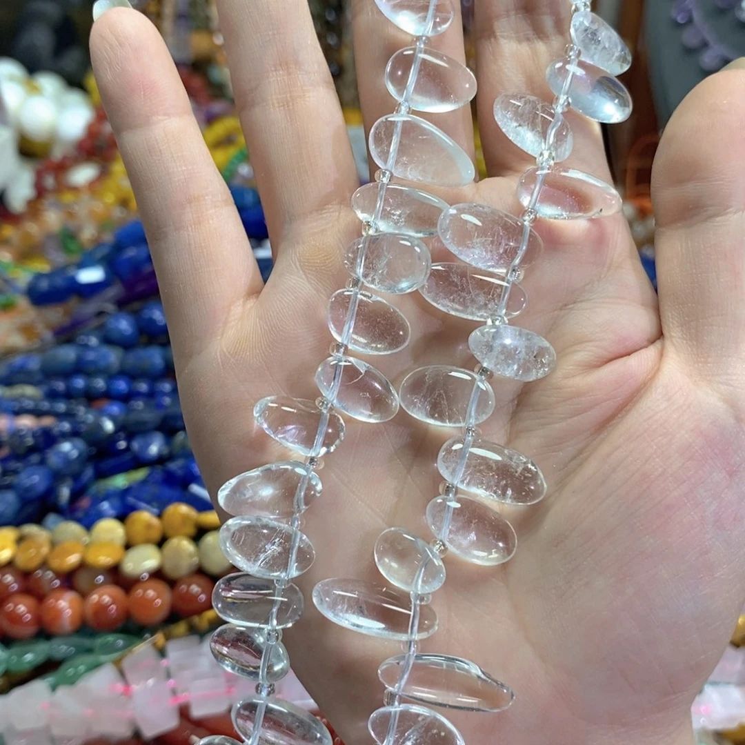 玛瑙/玉髓足银镀金镶嵌珠宝半成品白水晶长牙一条