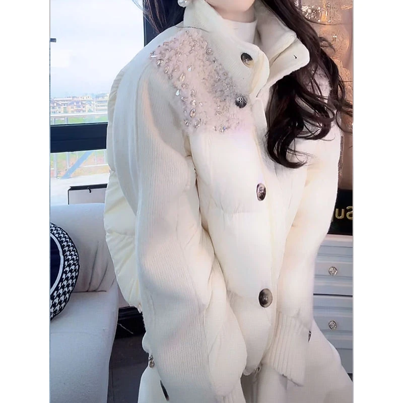 时尚气质重工拼接名媛棉服外套女2025冬季新款洋气保暖短款上衣潮