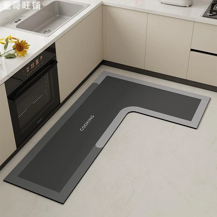 现代简约L型厨房地垫吸水吸油硅藻泥地垫家用卫生间浴室防滑脚垫