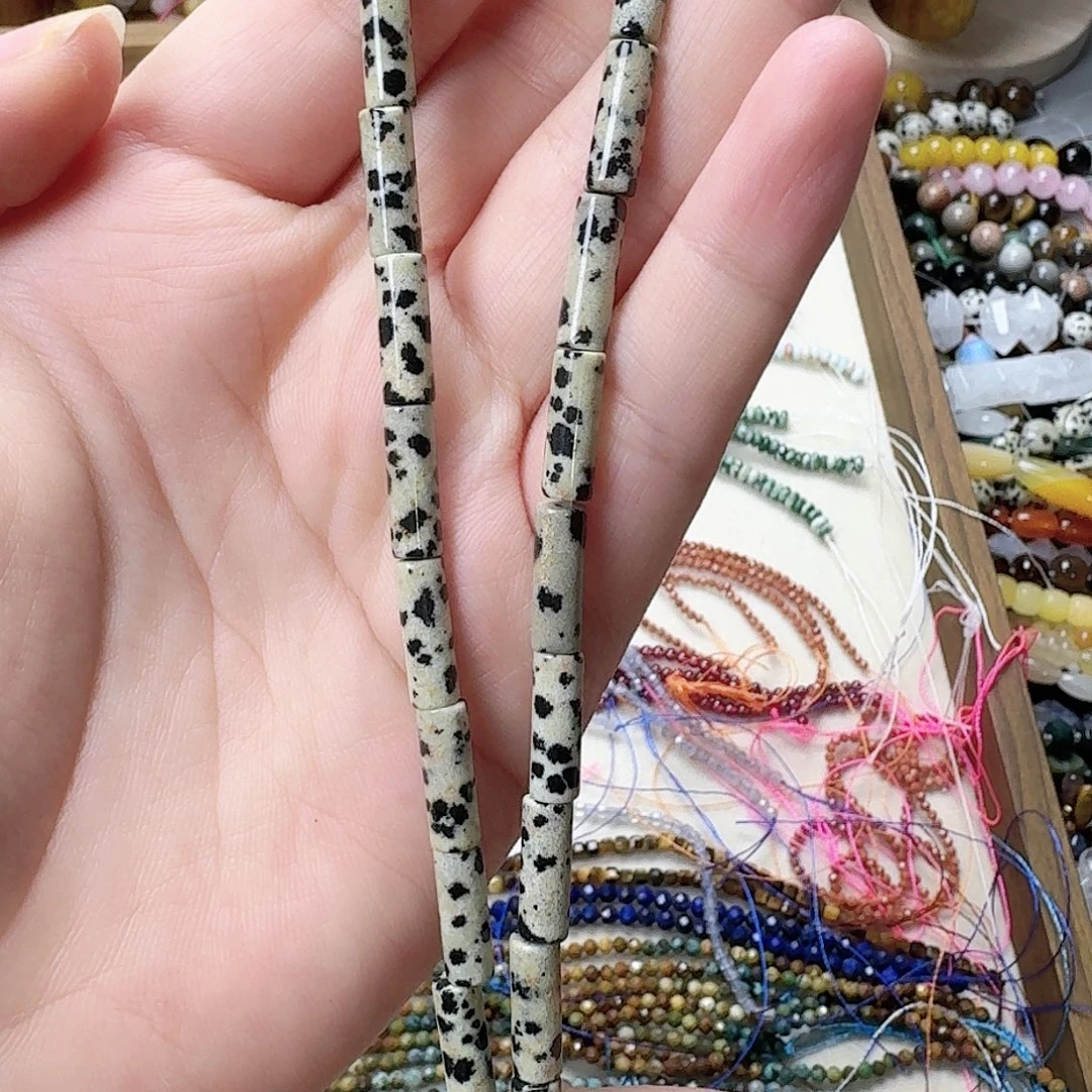 玛瑙/玉髓未镶嵌珠宝半成品斑点石卡4圆管一条
