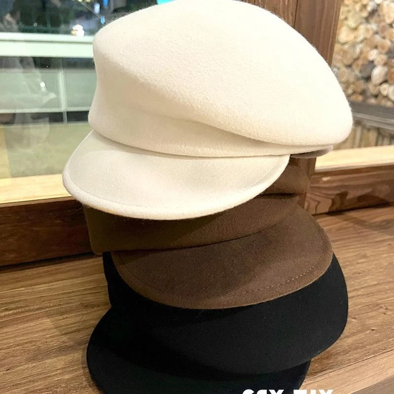 女士秋冬Fever同款澳洲羊毛黑色经典百搭报童风大头围水桶渔夫帽