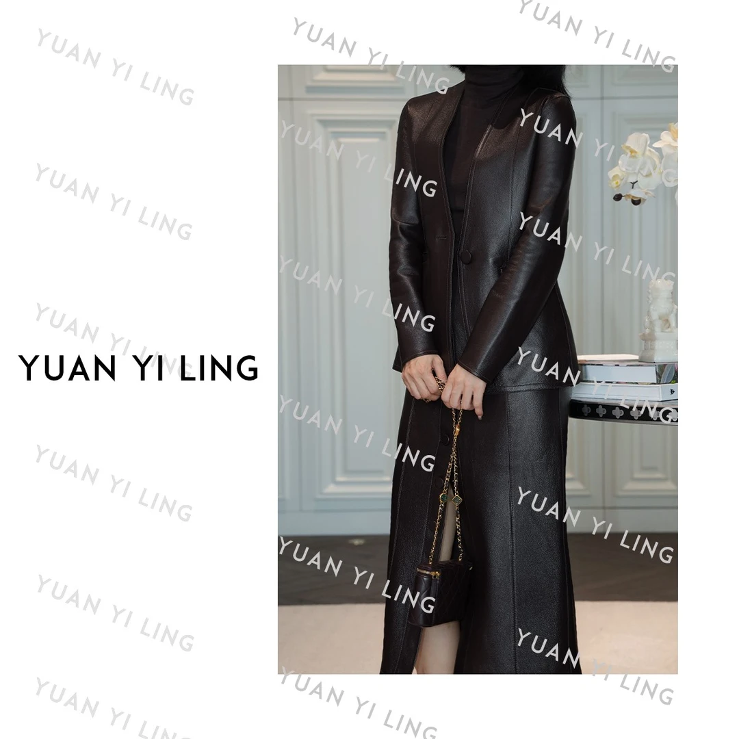 袁艺灵【ins经典】25收腰立体剪裁绵羊皮长袖皮衣外套 不可水洗9023