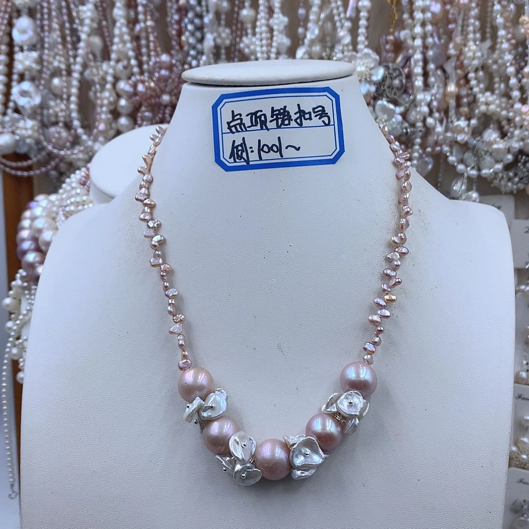 淡水珍珠银S925镶嵌项链耳饰