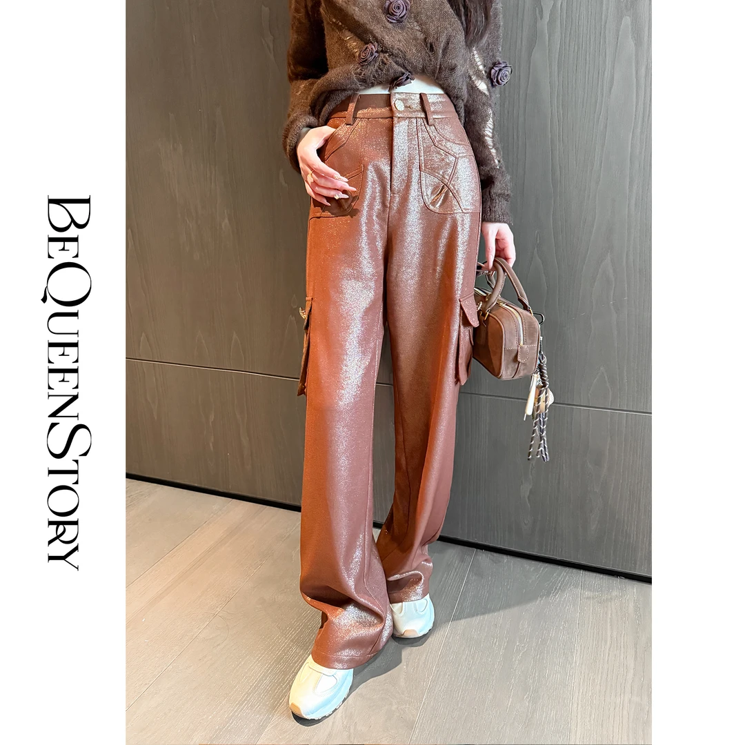 余潇潇【城市猎人】时尚气质烫金工艺显瘦挺括直筒工装裤早秋新款