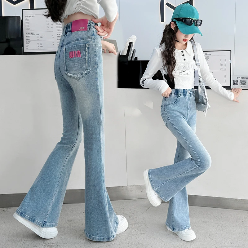 女童喇叭裤春夏薄新款儿童裤子洋气时髦中大童修身弹力微喇牛仔裤