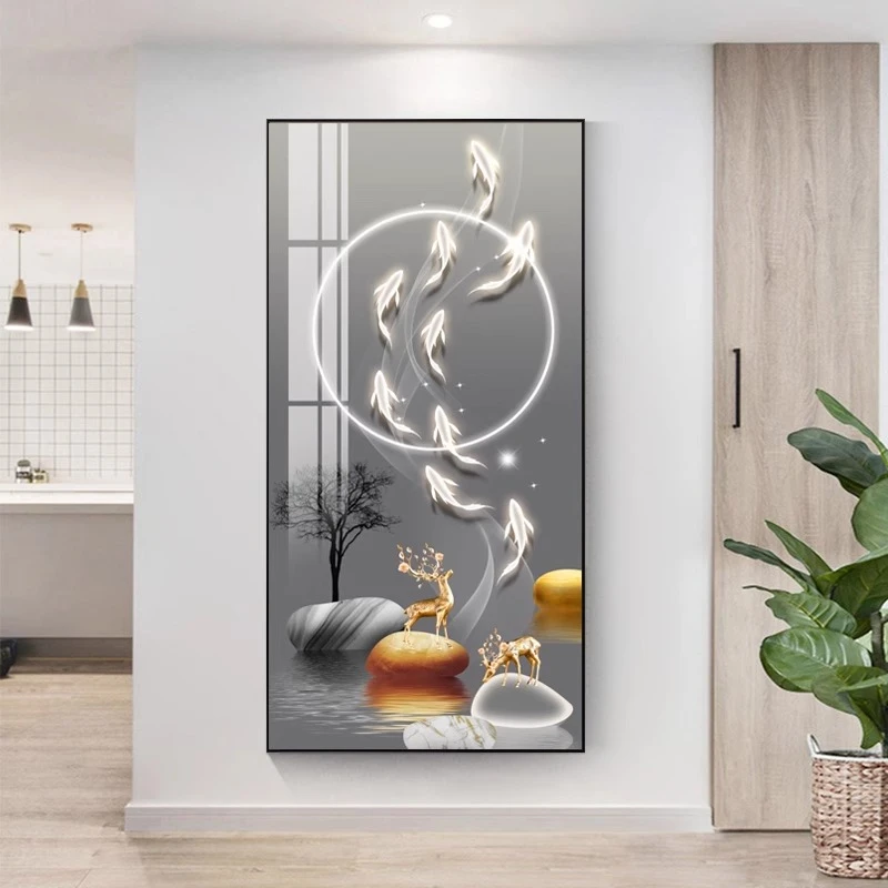 现代简约九鱼图客厅玄关装饰画走廊过道鲤鱼现代简约挂画晶瓷画