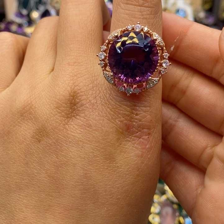 水晶戒指银S925镶嵌天然水晶戒指