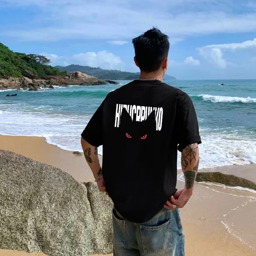 百搭圆领男士纯棉夏季半袖宽松潮流印花ins休闲情侣学生港风韩版