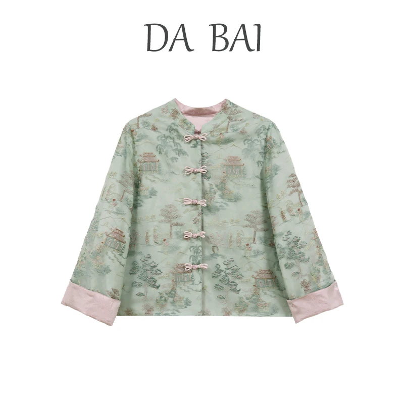 DM17395【青山淡彩】春季新中式两面穿短款小立领显瘦外套