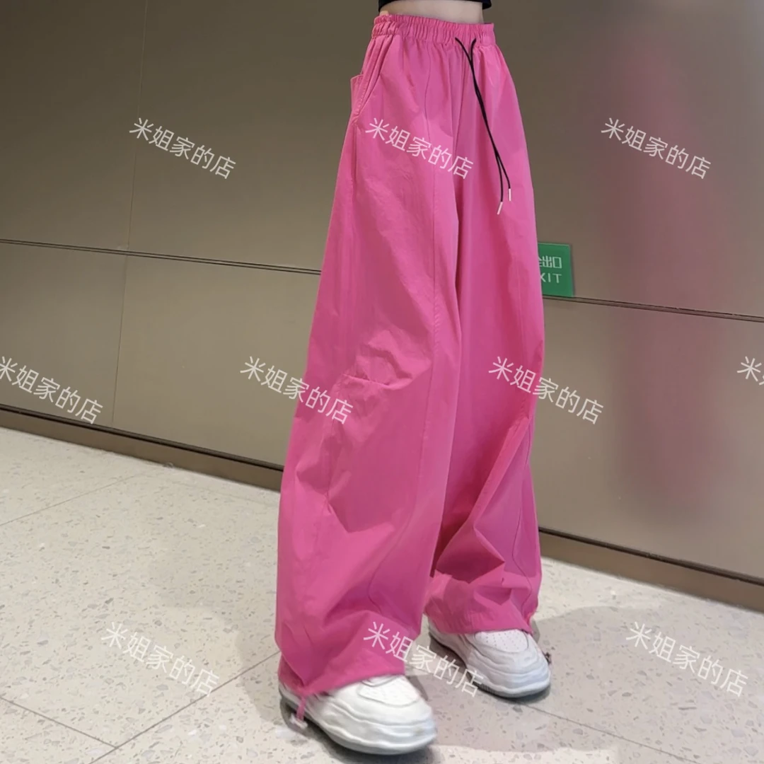 字母刺绣高腰显瘦阔腿气球裤女宽松舒适速干休闲裤百搭两穿弯刀裤