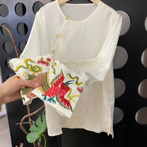“神鸟” 刺绣 新中式国潮改良长袖提花春新上衣