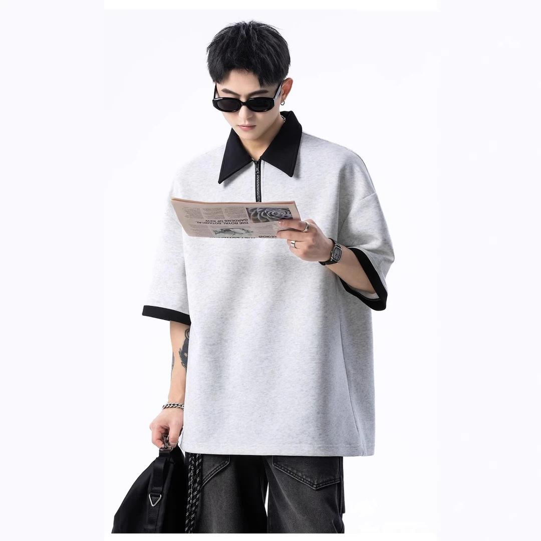 polo体恤夏季t恤领短袖潮假两件宽松休闲青少年男生新款撞色半袖