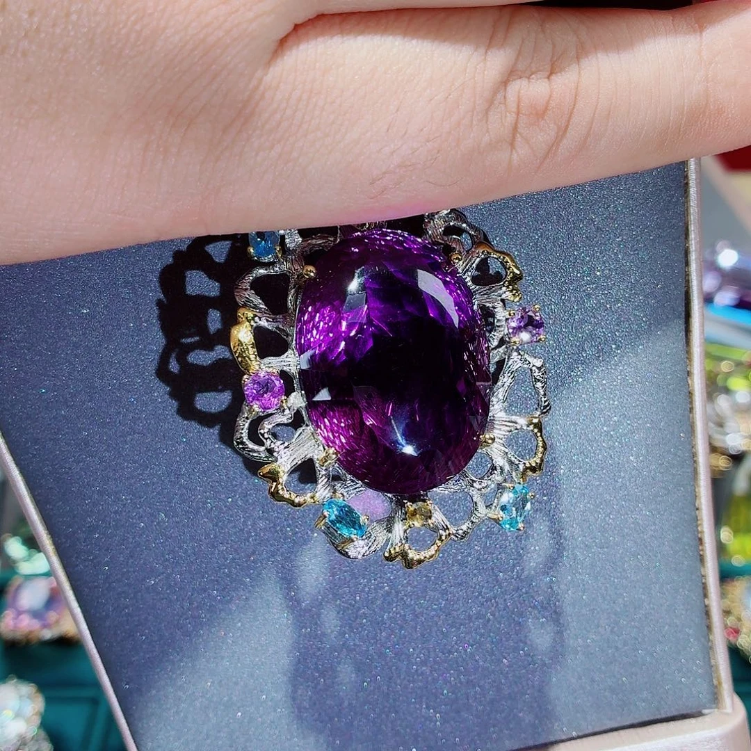 貓***狸颈饰银S925镶嵌紫晶