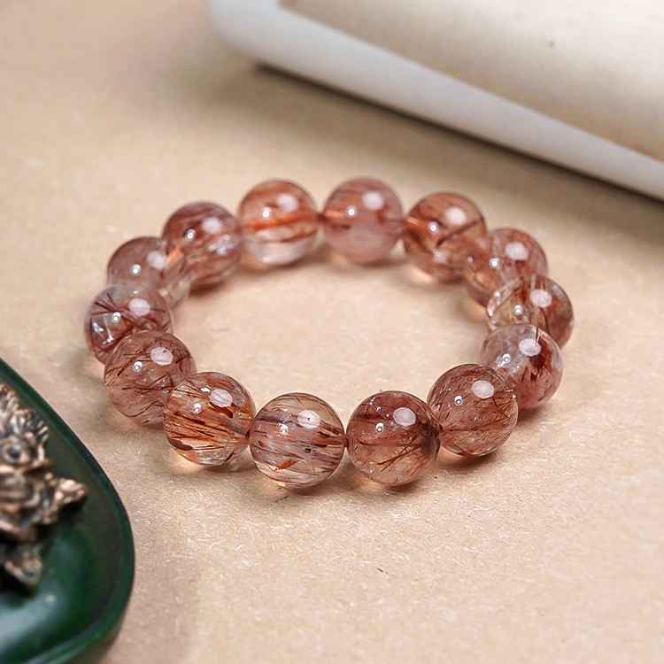 水晶手串【宝陀明月】天然水晶金超七金色满发丝国风手串13mm+