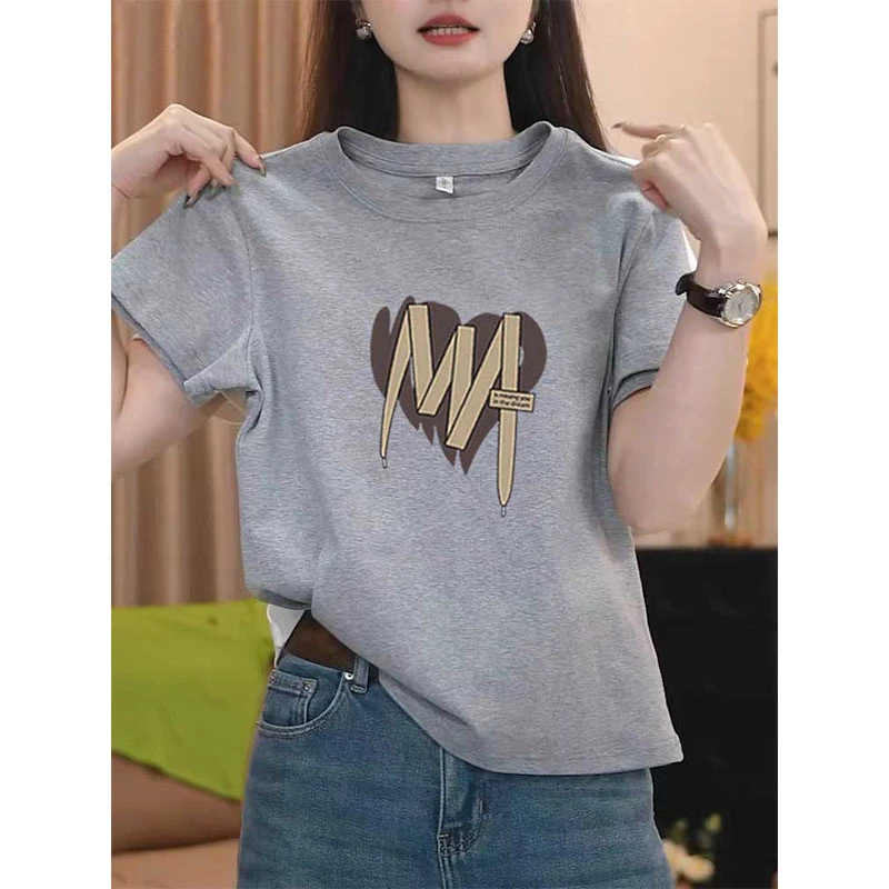 2025夏季新款正肩圆领短袖t恤女打底衫时尚百搭宽松休闲白色上衣