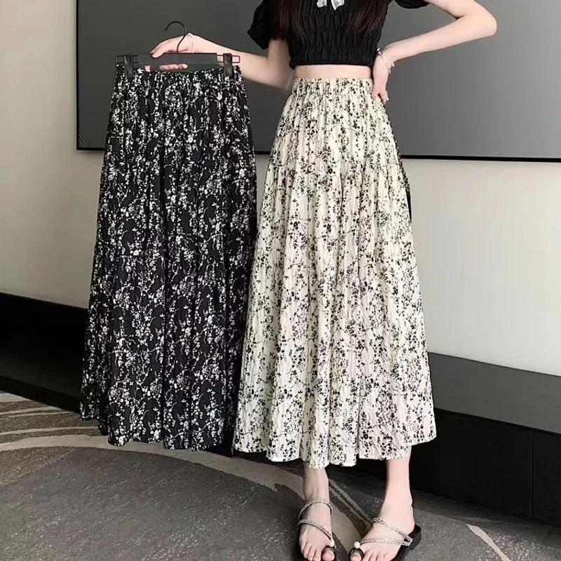 【两个裙长】碎花雪纺褶皱松紧半身裙女春夏韩版显瘦A字中长裙时尚