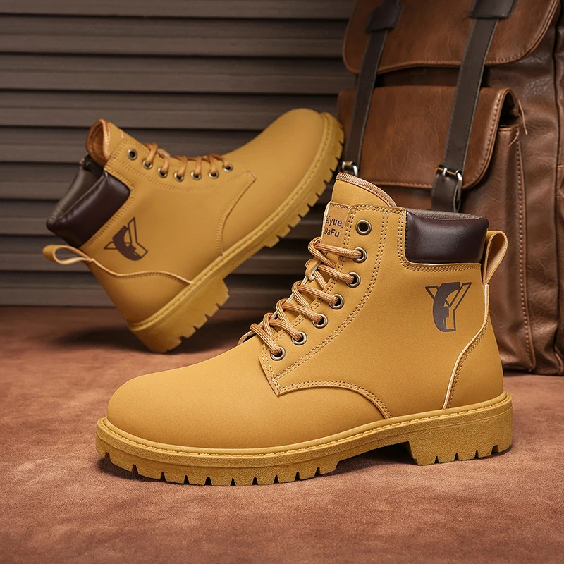 【小柴】飞跃耐磨马丁靴高帮春季大黄靴英伦风厚底