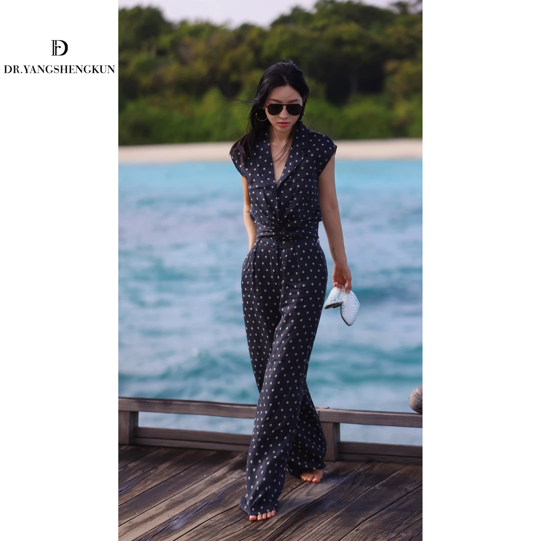 DR杨圣坤2025夏季时尚无袖波点上衣休闲裤套装两件套女SW2542201