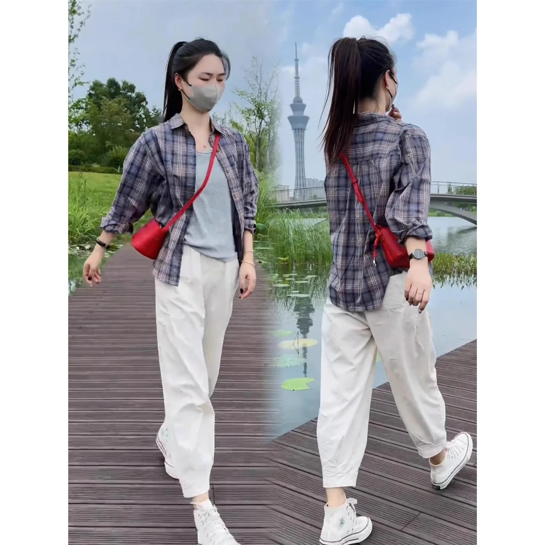 格子衬衫女上衣秋季新款韩版宽松百搭高级感小个子衬衣外套