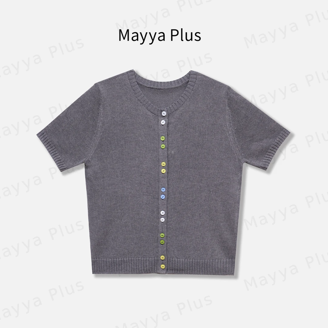 【如约】Mayya Plus麦芽定制圆领针织短袖开衫减龄修身外搭32526899