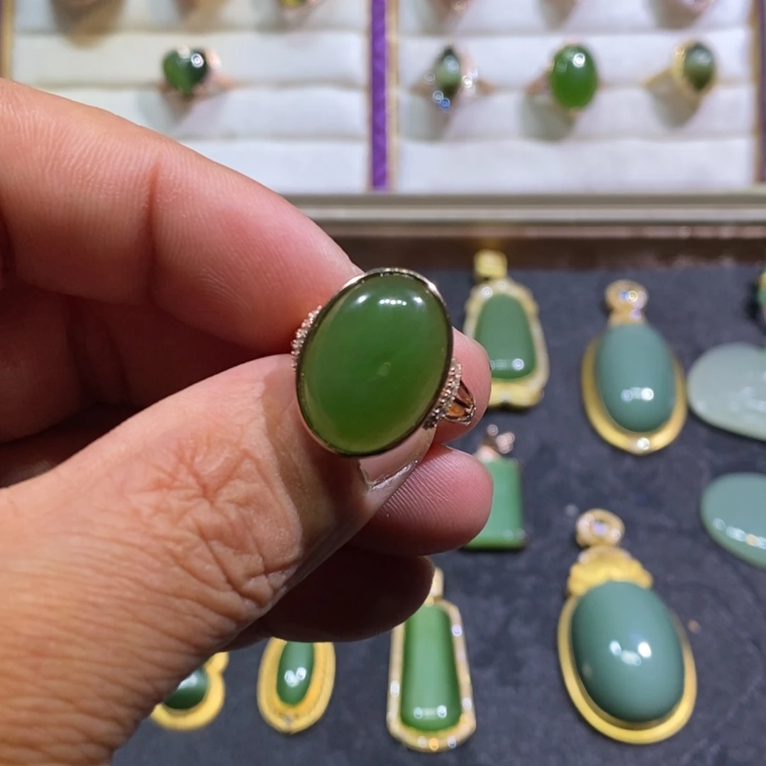 和田玉（碧玉）戒指银S925镶嵌