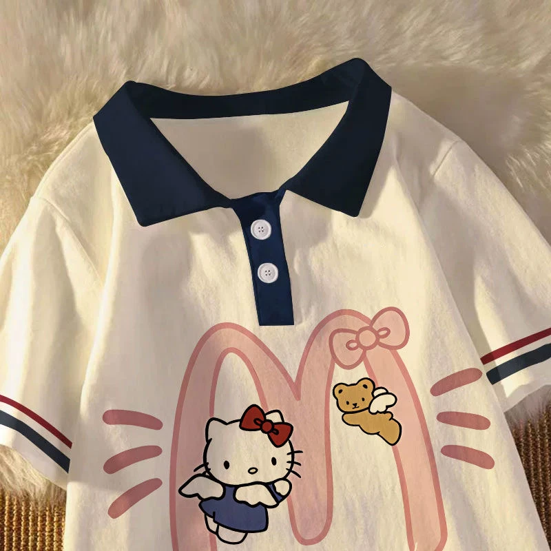 夏季新款男女童纯棉polo衫短袖t恤韩版卡通趣味百搭中大童上衣